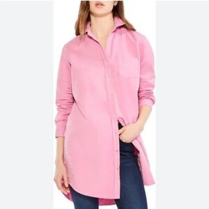 NWT Nic+Zoe Pink Hue Summer Day Button Front Cotton Collared Tunic Shirt Medium